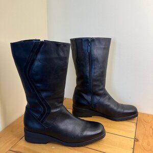 Naturalizer Klondike Winter Boots Black Leather Faux Sherpa Lining Low Wedge 10W